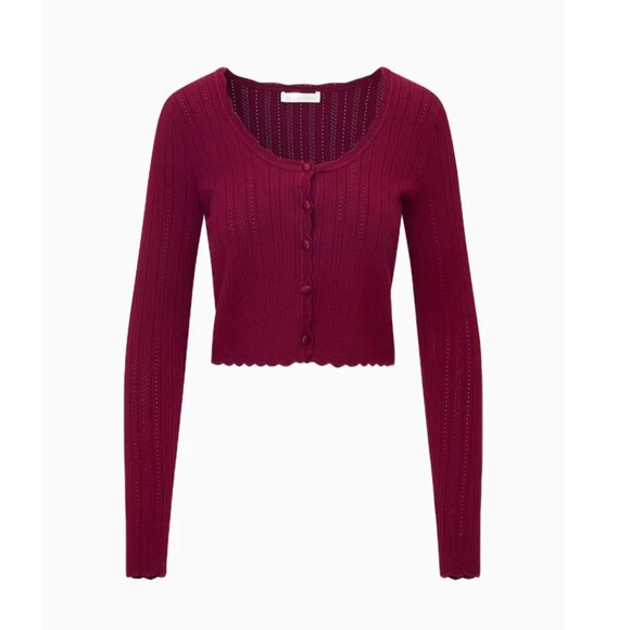 NWT LoveShackFancy Martti Stretch Pointelle Cardigan Spiced Berry Wine - Picture 5 of 10